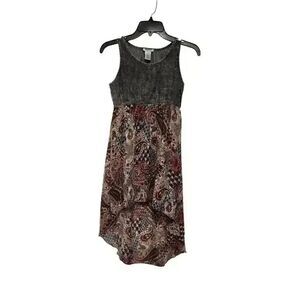Girls Mia Chica Low High Denim & Chiffon Sleeveless Multicolor Dress Size L-14
